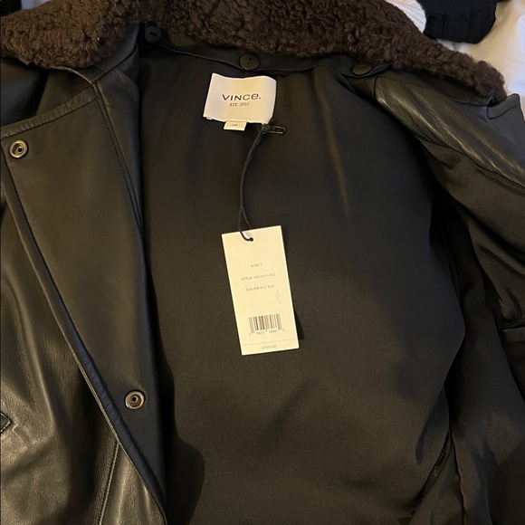NWT! VINCE Shearling-Trim Lamb Leather Down Puffer Jacket - S - Picture 14 of 16